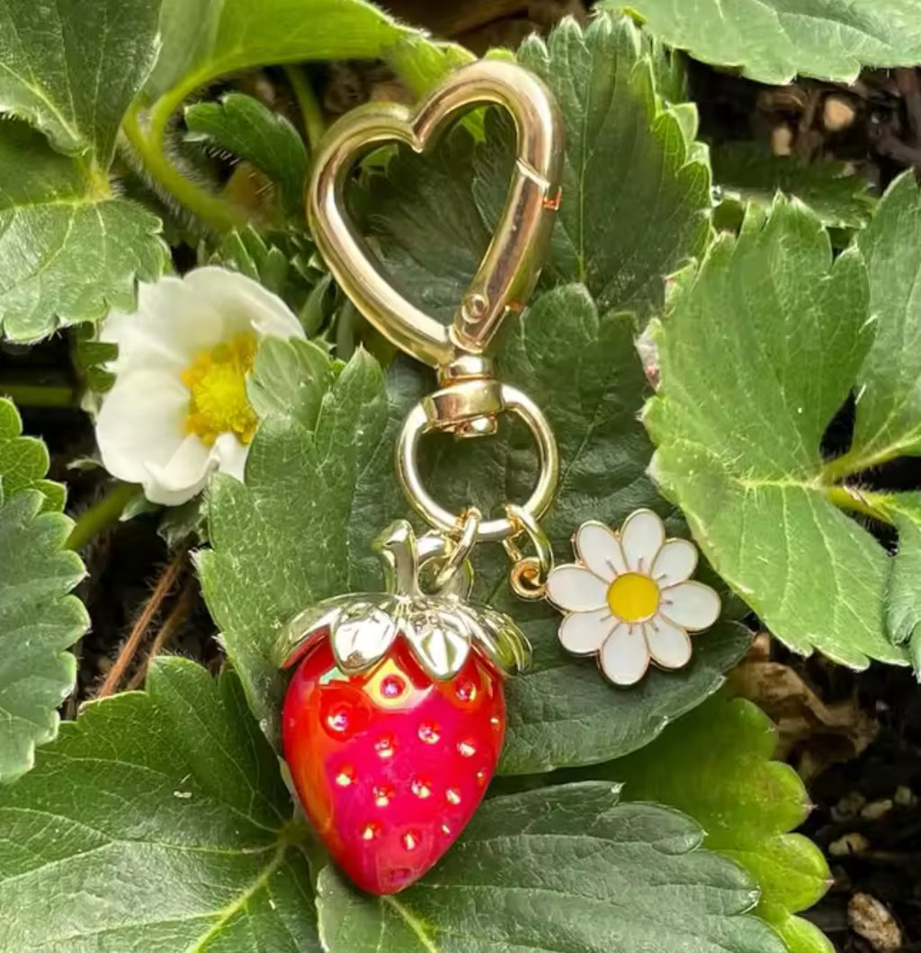 מחזיק מפתחות תליון תות ופרח
